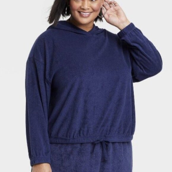 AVA & VIV navy French terry pullover hoodie 1X, 4X, NWT - Picture 7 of 7